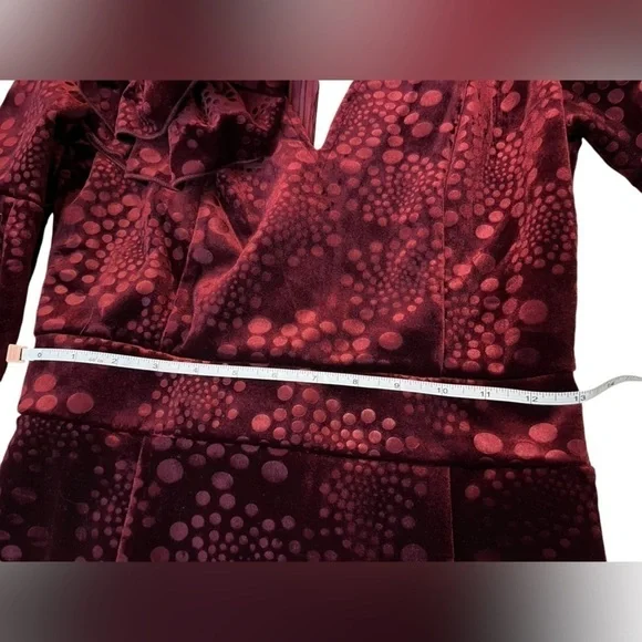 VELVET FITTED MIDI DRESS WITH PUFF SLEEVES SIZE M - Picture 8 of 11